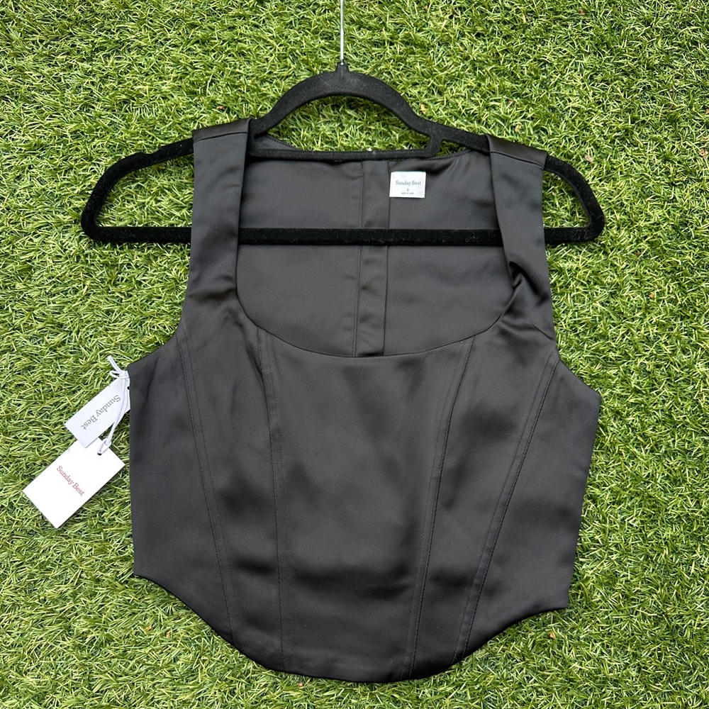 Aritzia Black Structured Satin Crop Top